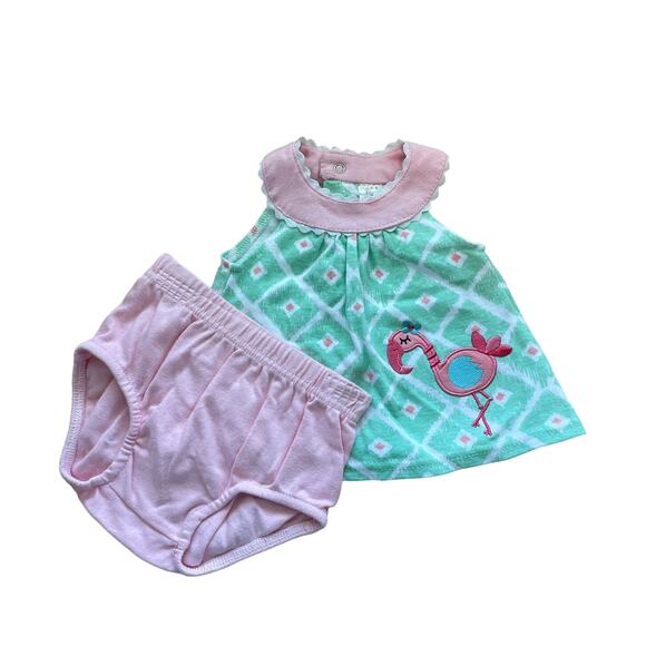 Cutie Pie 2 piece sleeveless top & bloomers lightweight flamingo Size 3-6 m - Picture 1 of 5